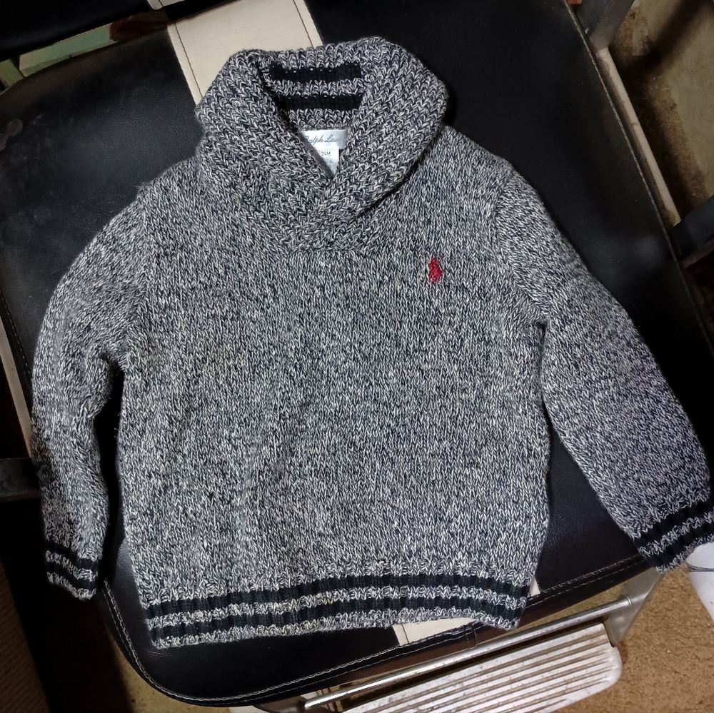 Ralph Lauren Black & White Knit Sweater for 100% Cotton Kids Fisherman 24months